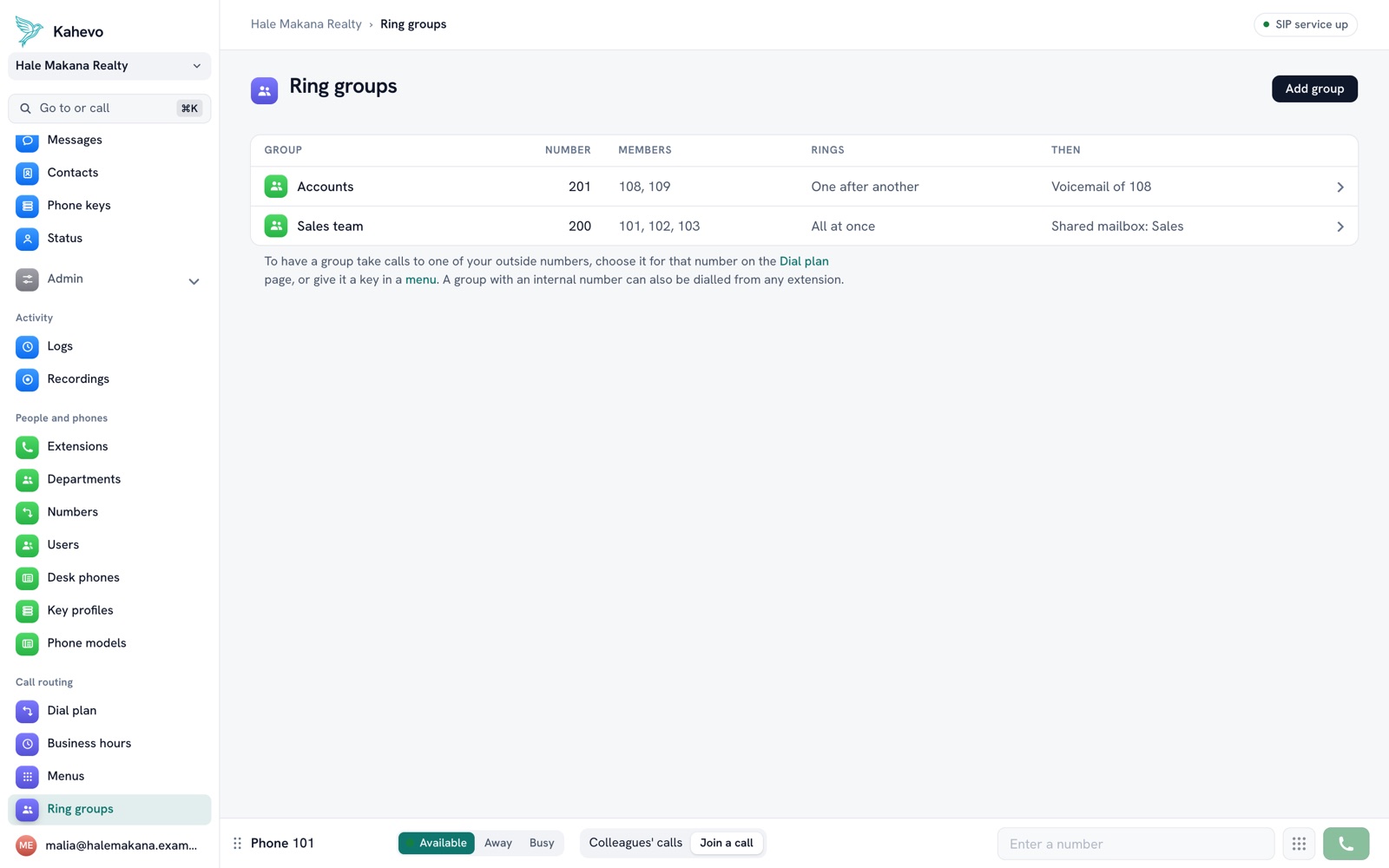 The ring groups page